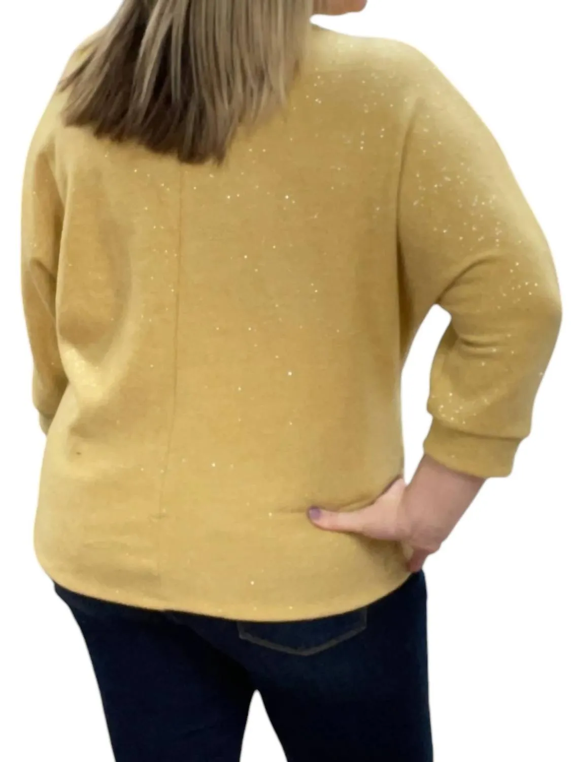 3/4 Sleeve Dolman Sparkly Sweater In Mustard