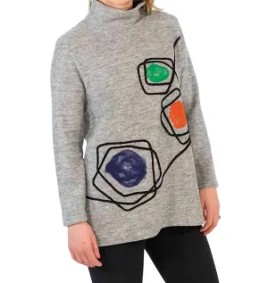 Abstract Cowl Neck Pullover Top In Grey Multi