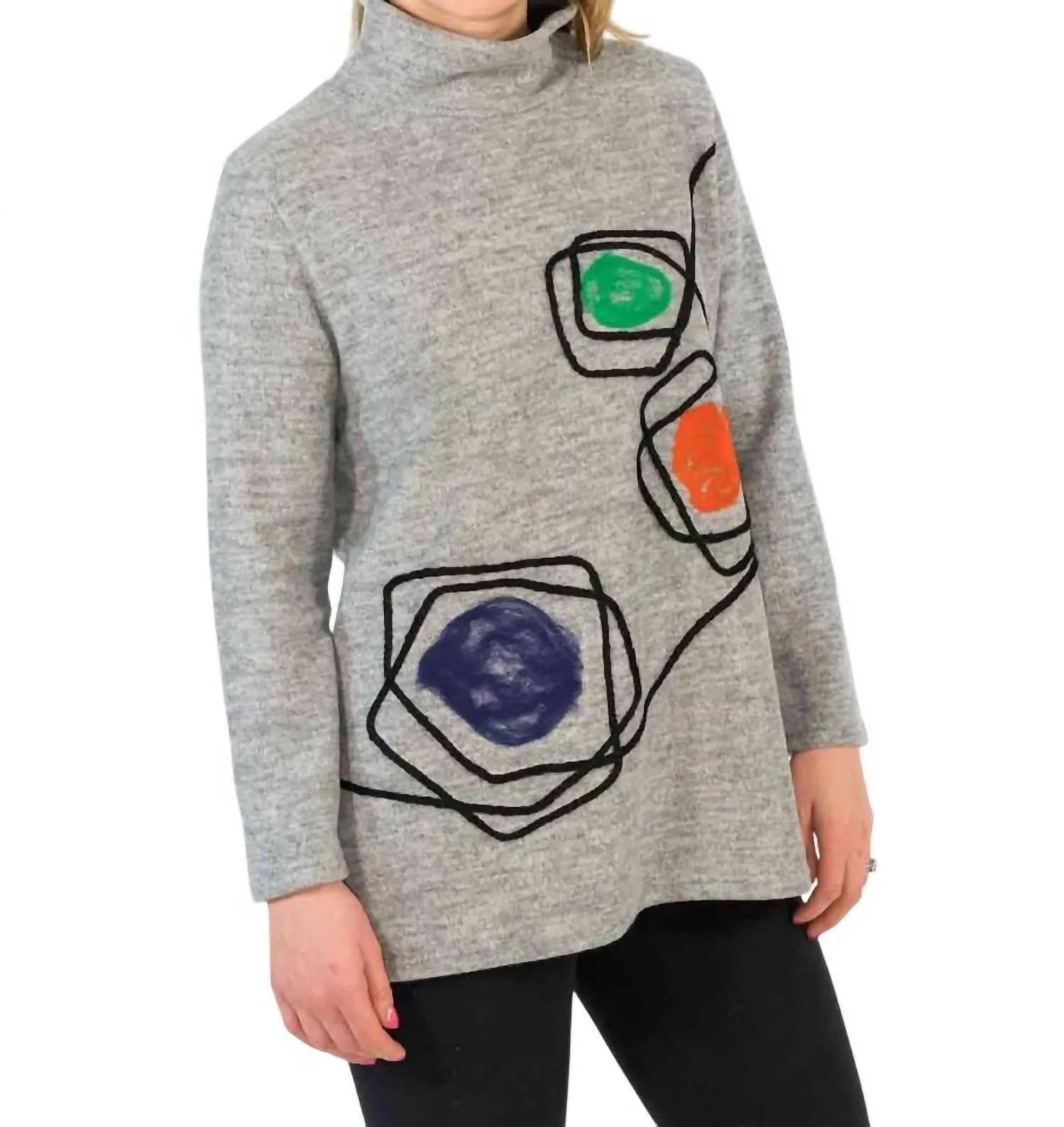 Abstract Cowl Neck Pullover Top In Grey Multi