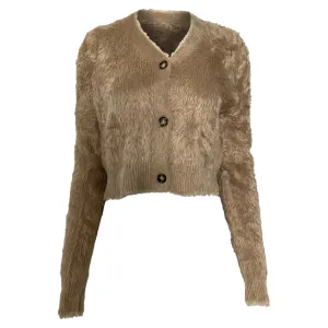 Acne Studios Brushed Cropped Cardigan in Brown Nylon