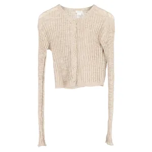 Acne Studios Knitted Crop Cardigan in Beige Linen