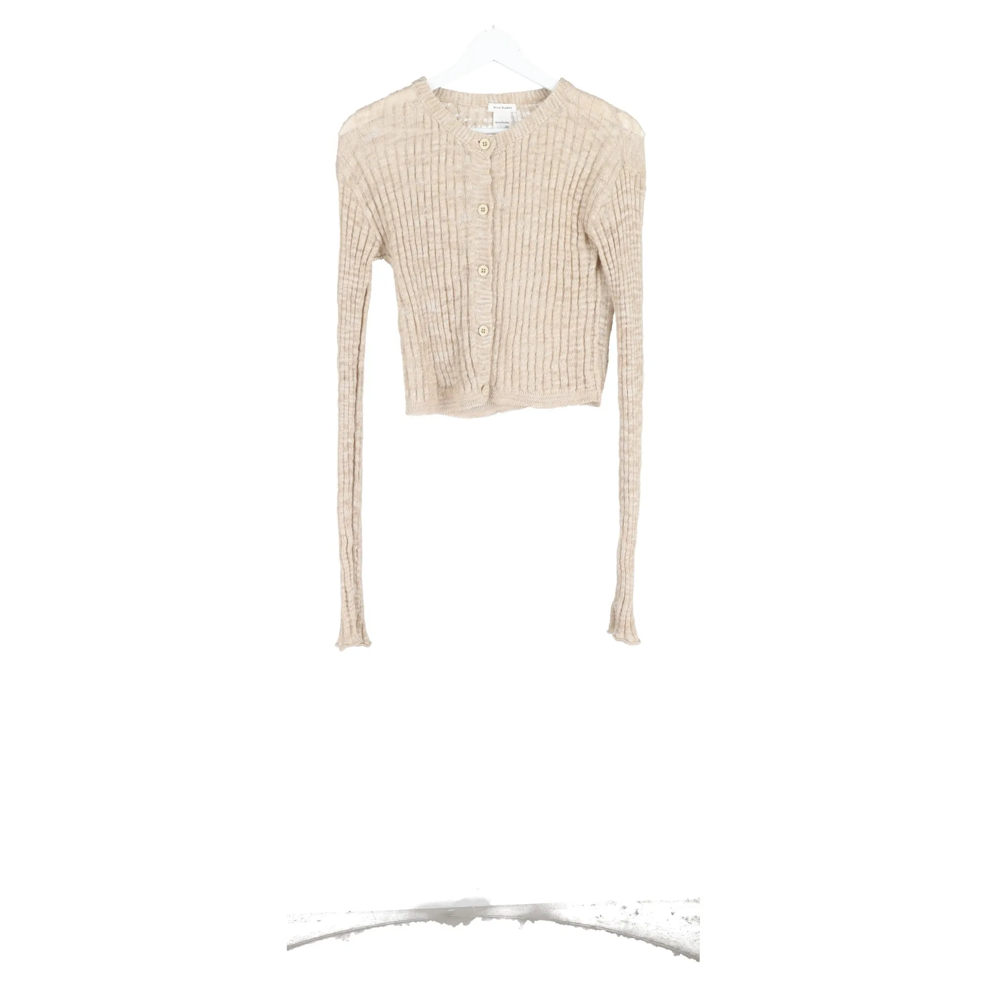 Acne Studios Knitted Crop Cardigan in Beige Linen