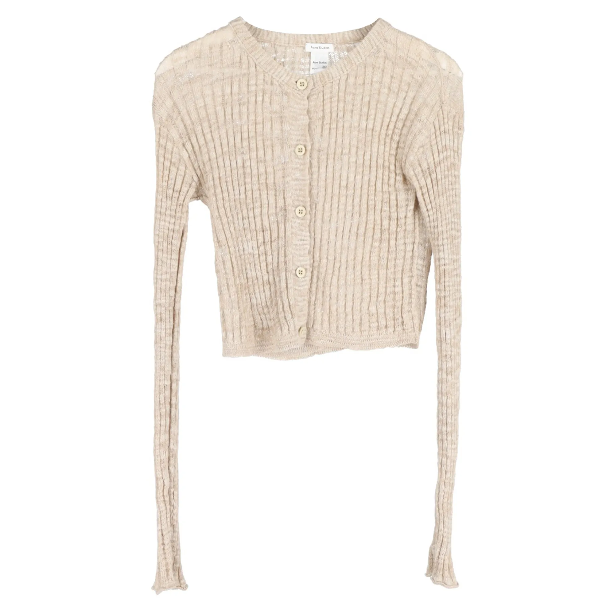 Acne Studios Knitted Crop Cardigan in Beige Linen