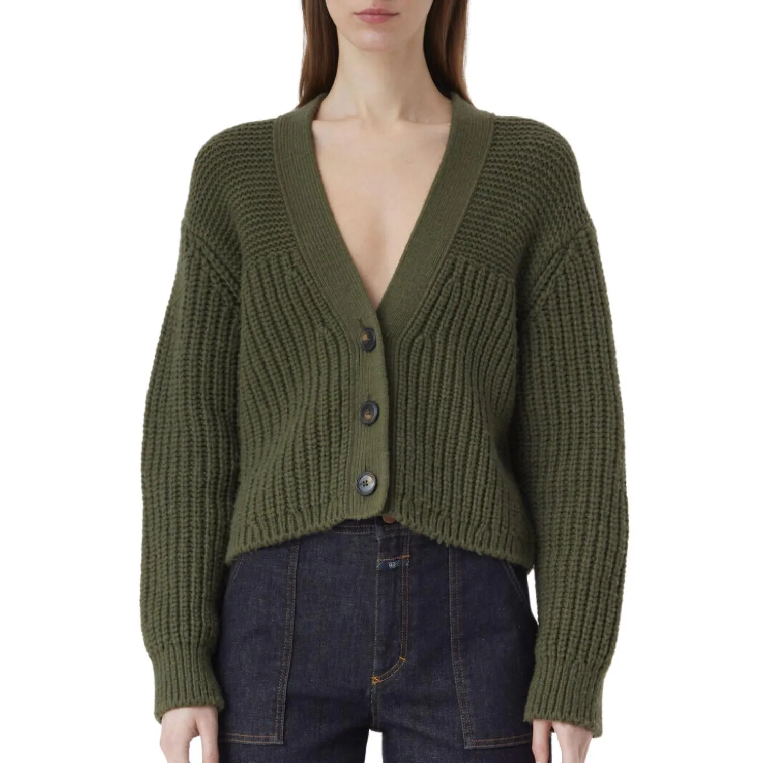 Alpaca Mix Cardigan In Industrial Green