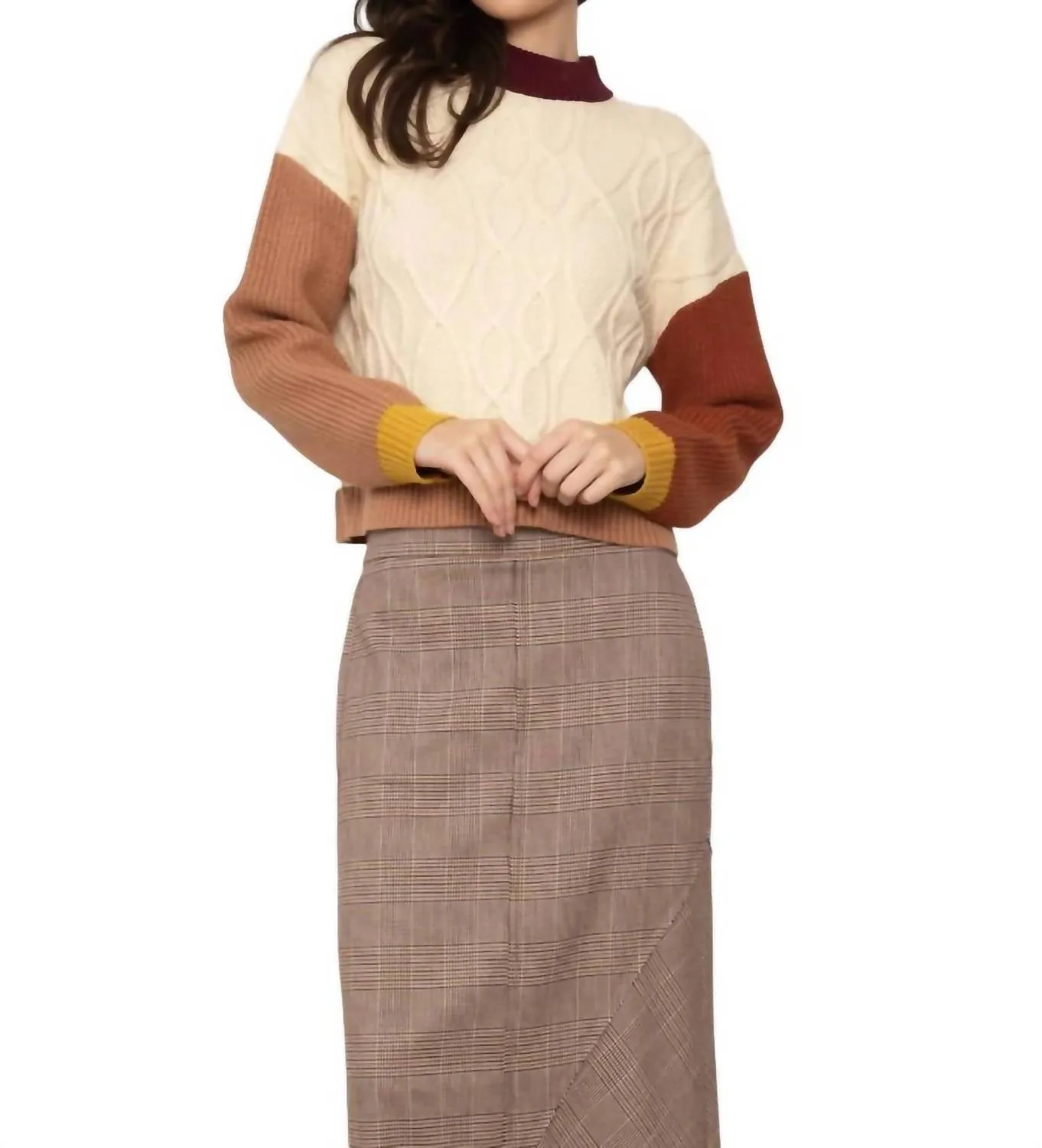 Amari Blocked Crew Sweater In Ivory Multi
