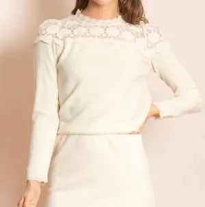 Amari Merino Wool Sweater With Lace Yoke In Ivory