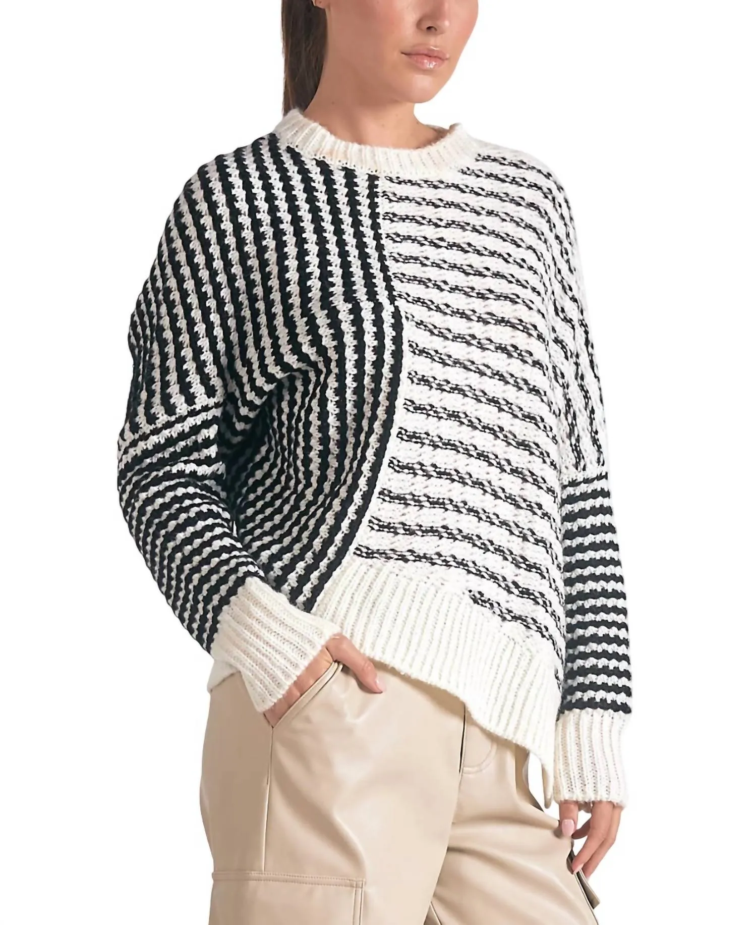 Aysmmetrical Striped Sweater In Black/white