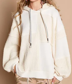 Balloon Sleeve Cut Sew Sweater Knit Top In Cream