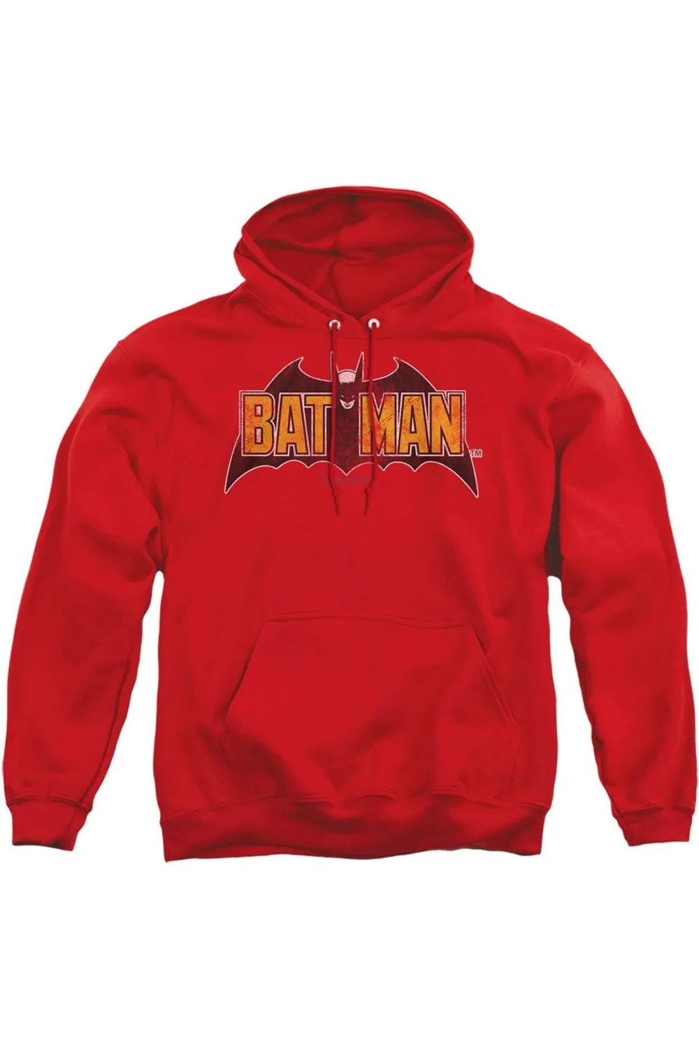 Batman Vintage Bat Logo On Red Adult Pull Over Hoodie / Hooded Sweatshirt