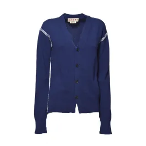 Blue Cashmere And Wool Cardigan With Embroidery