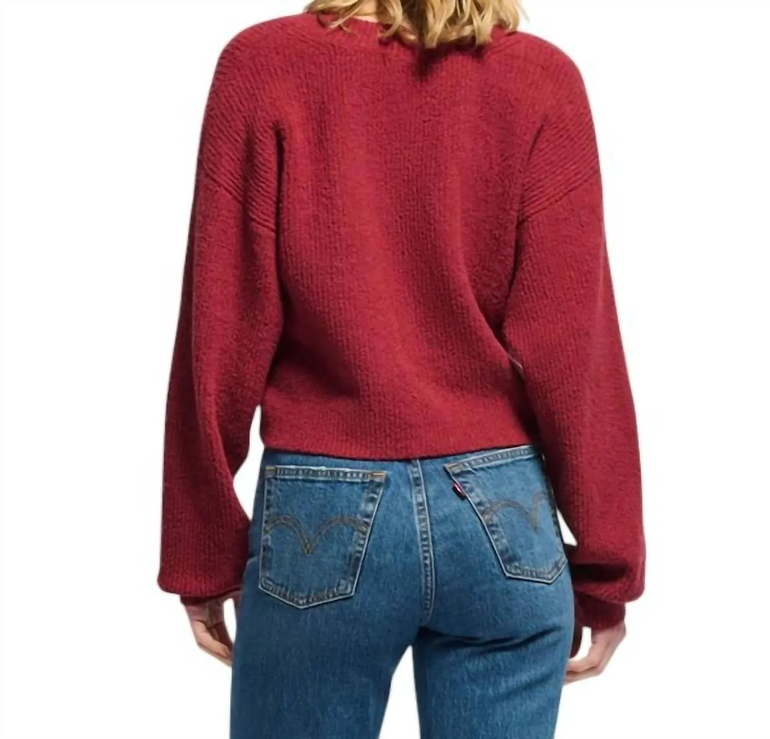 Bo Balloon Sleeve Cardigan In Danish Red