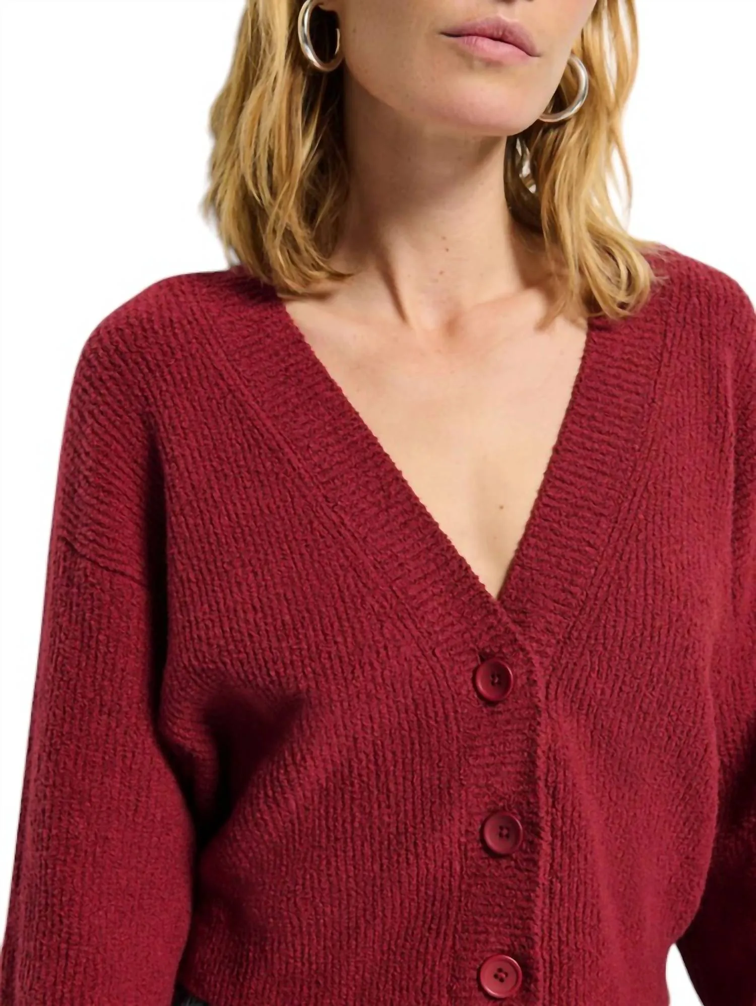 Bo Balloon Sleeve Cardigan In Danish Red