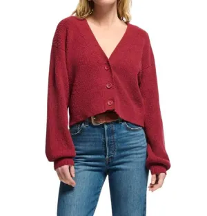Bo Balloon Sleeve Cardigan In Danish Red