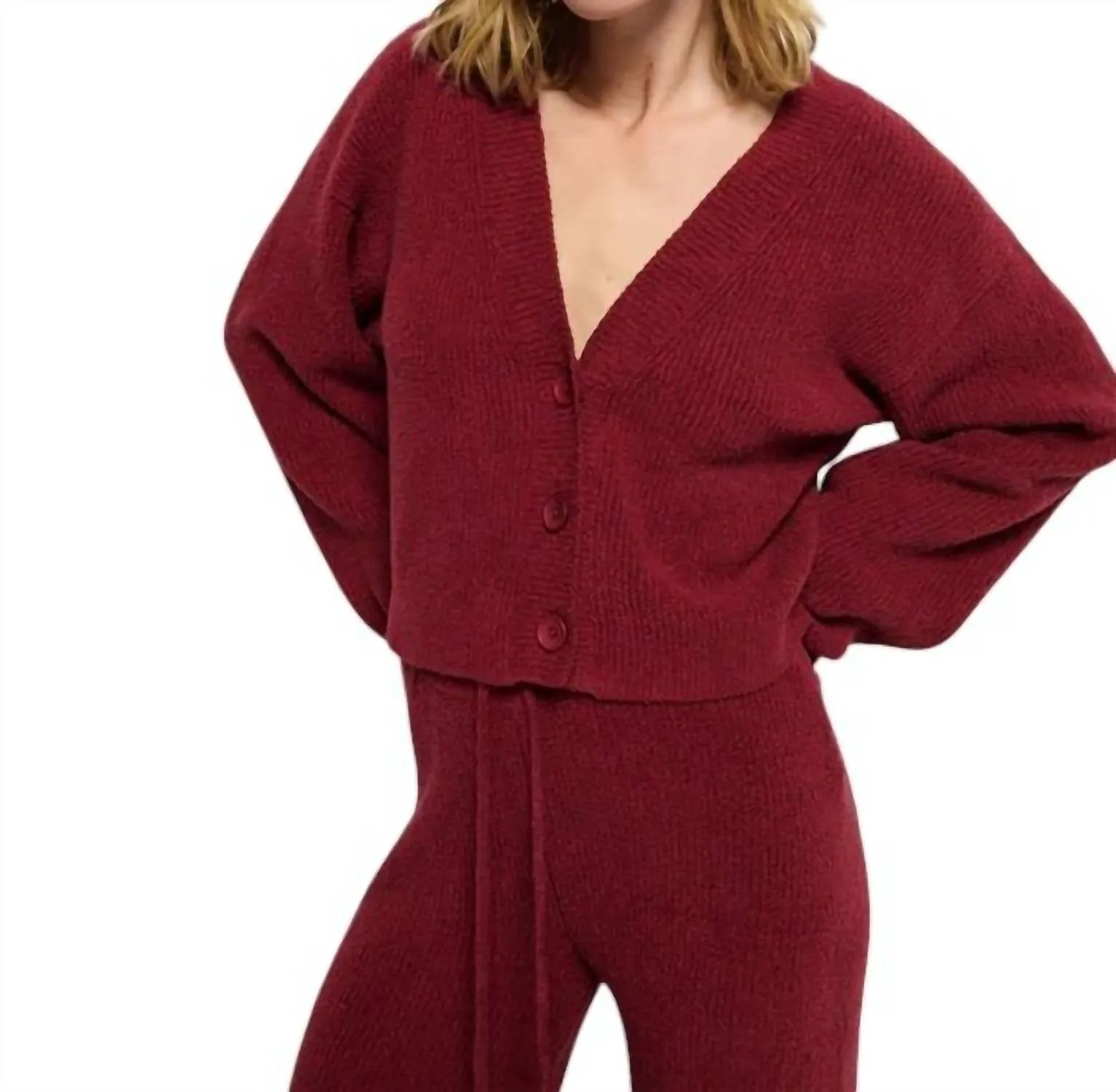 Bo Balloon Sleeve Cardigan In Danish Red