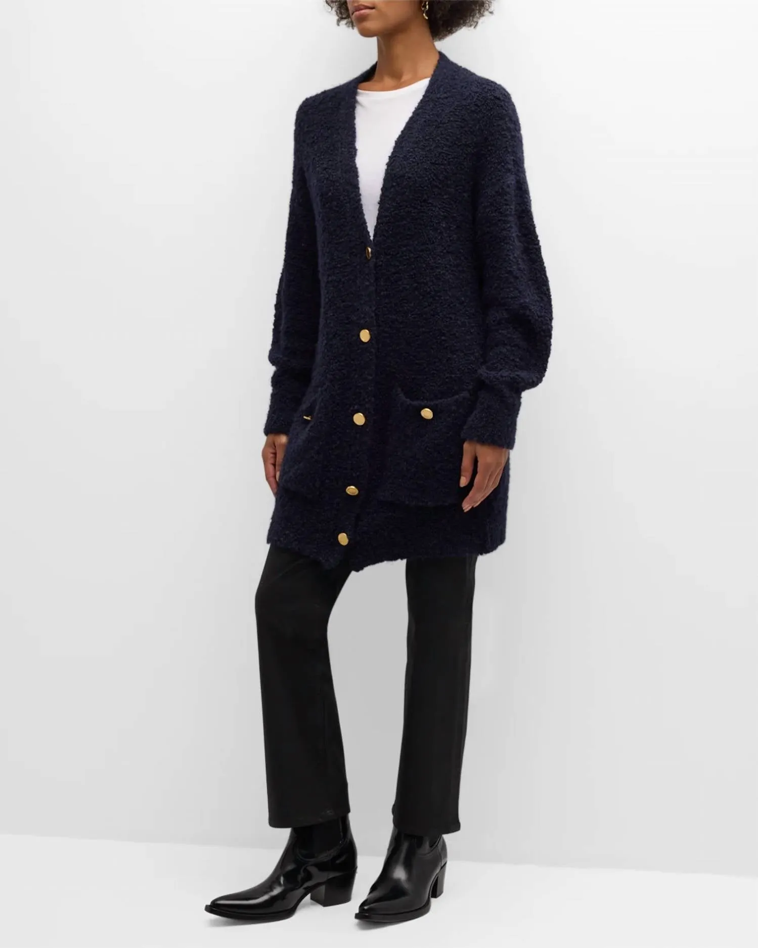 Boucle Boyfriend Cardigan In Navy