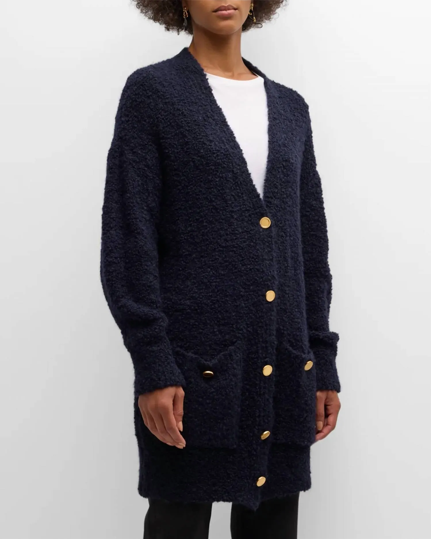 Boucle Boyfriend Cardigan In Navy
