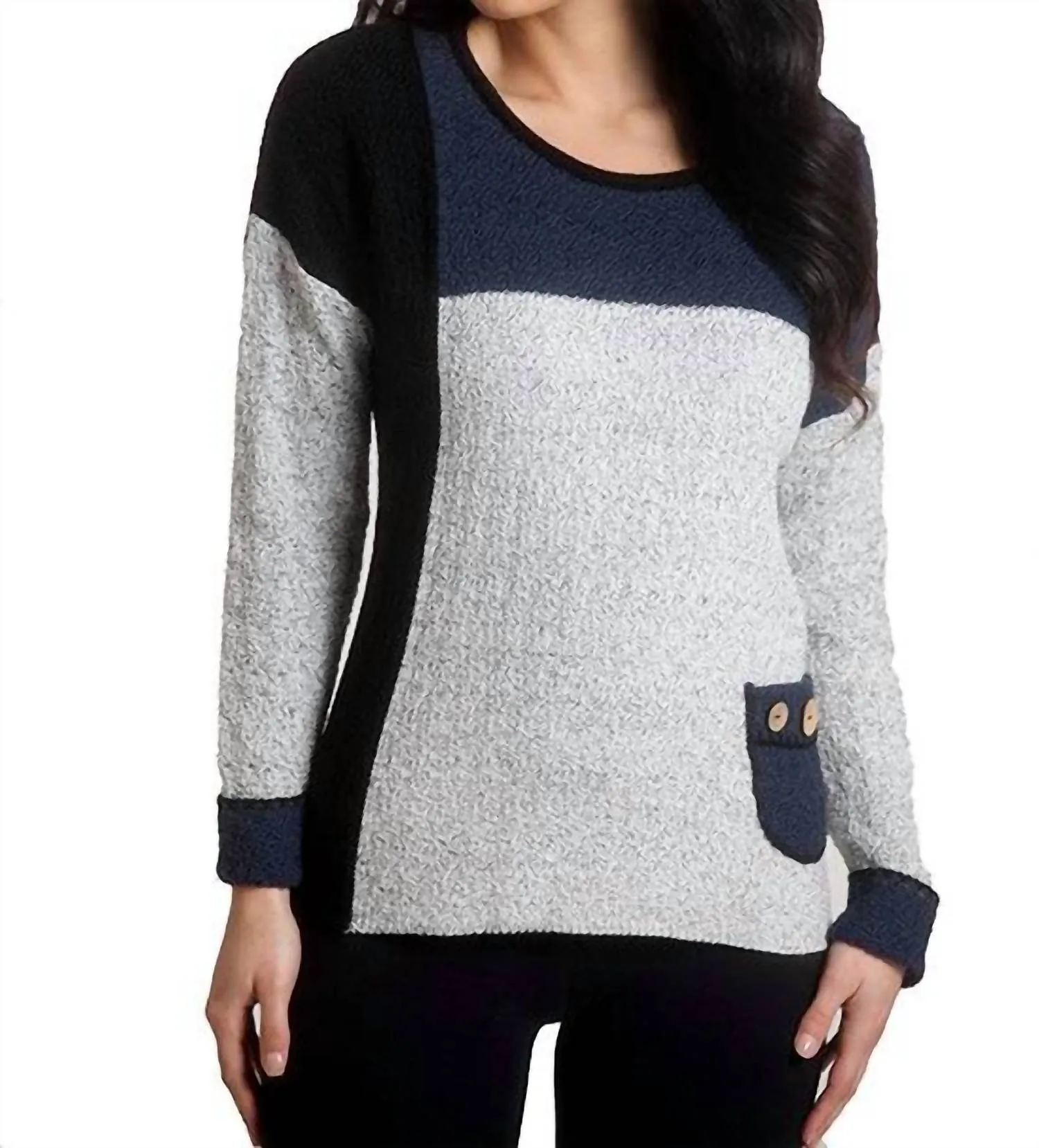 Boucle Color Block Crew Sweater In Slate Combo