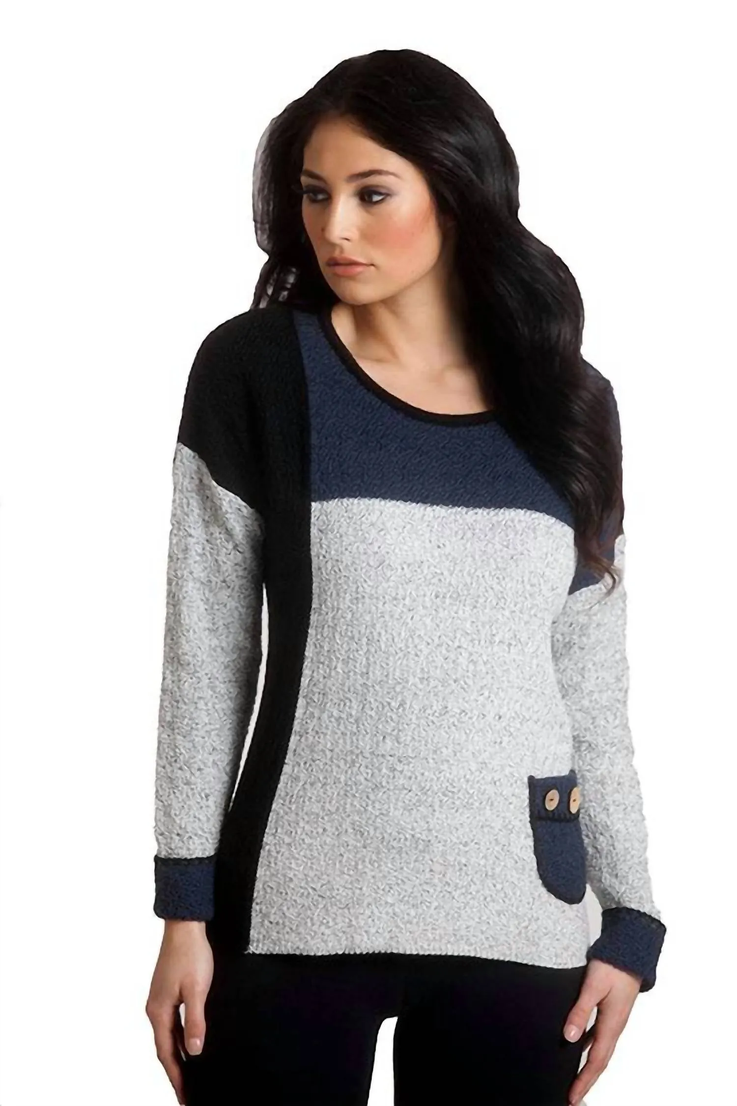 Boucle Color Block Crew Sweater In Slate Combo