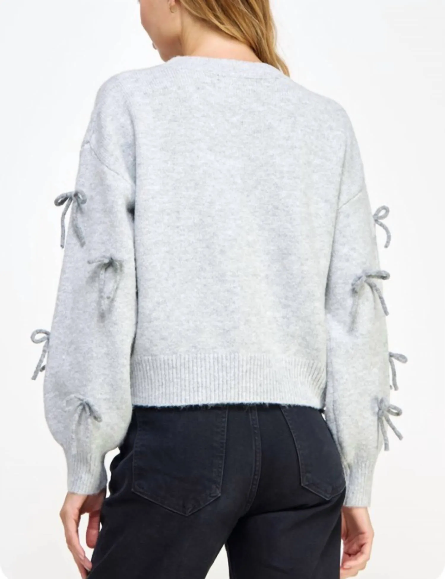 Bow Embellished Sweater In Grey