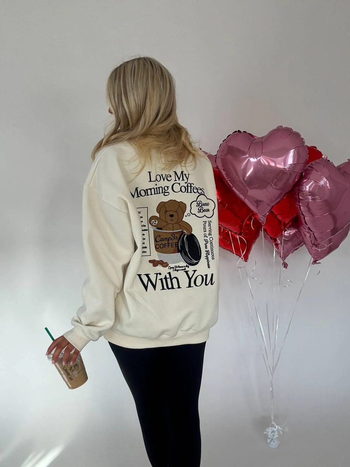 Brew Bear Crewneck Sweater In Cream