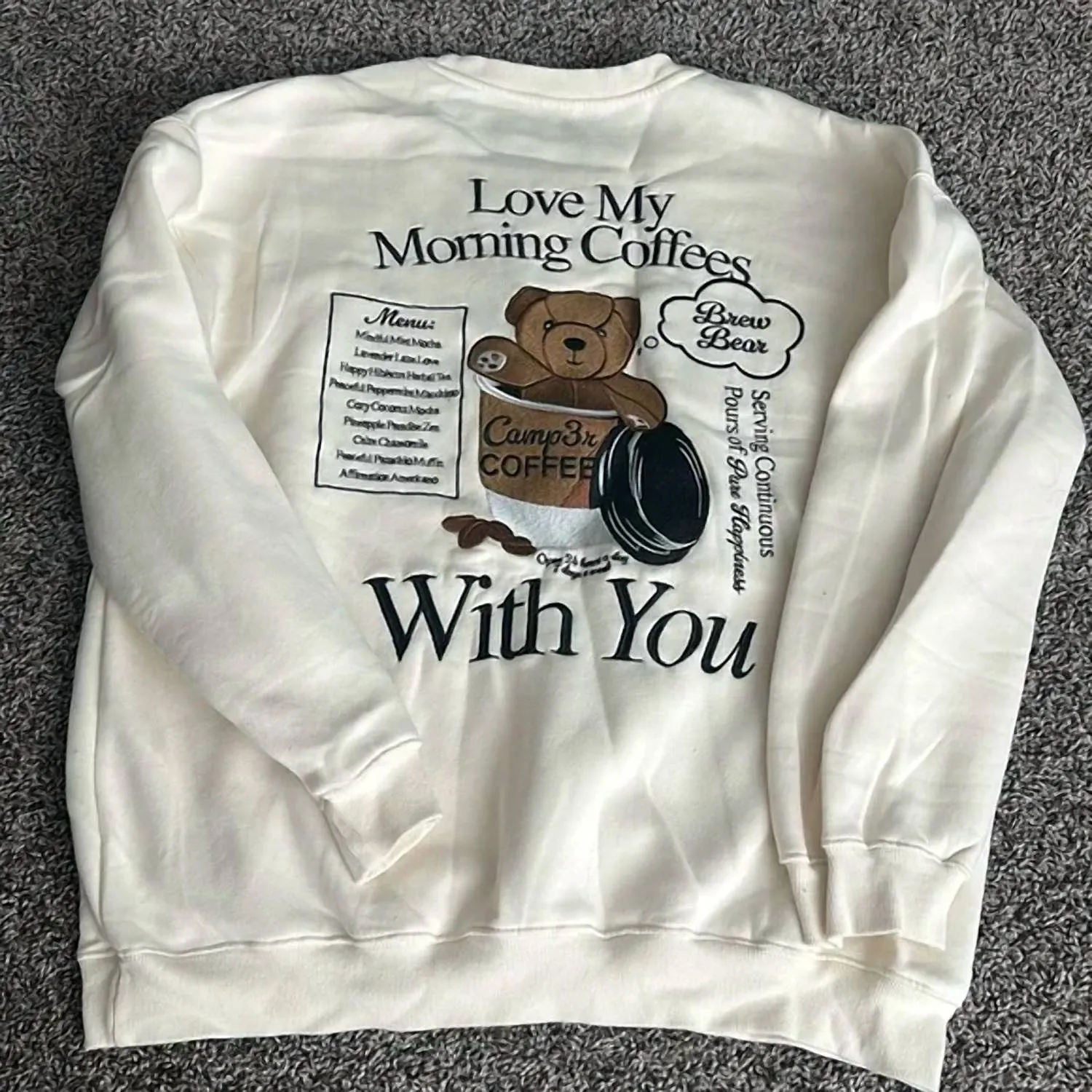 Brew Bear Crewneck Sweater In Cream