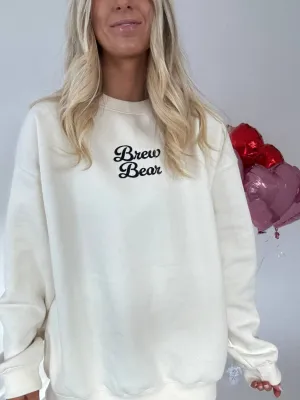 Brew Bear Crewneck Sweater In Cream