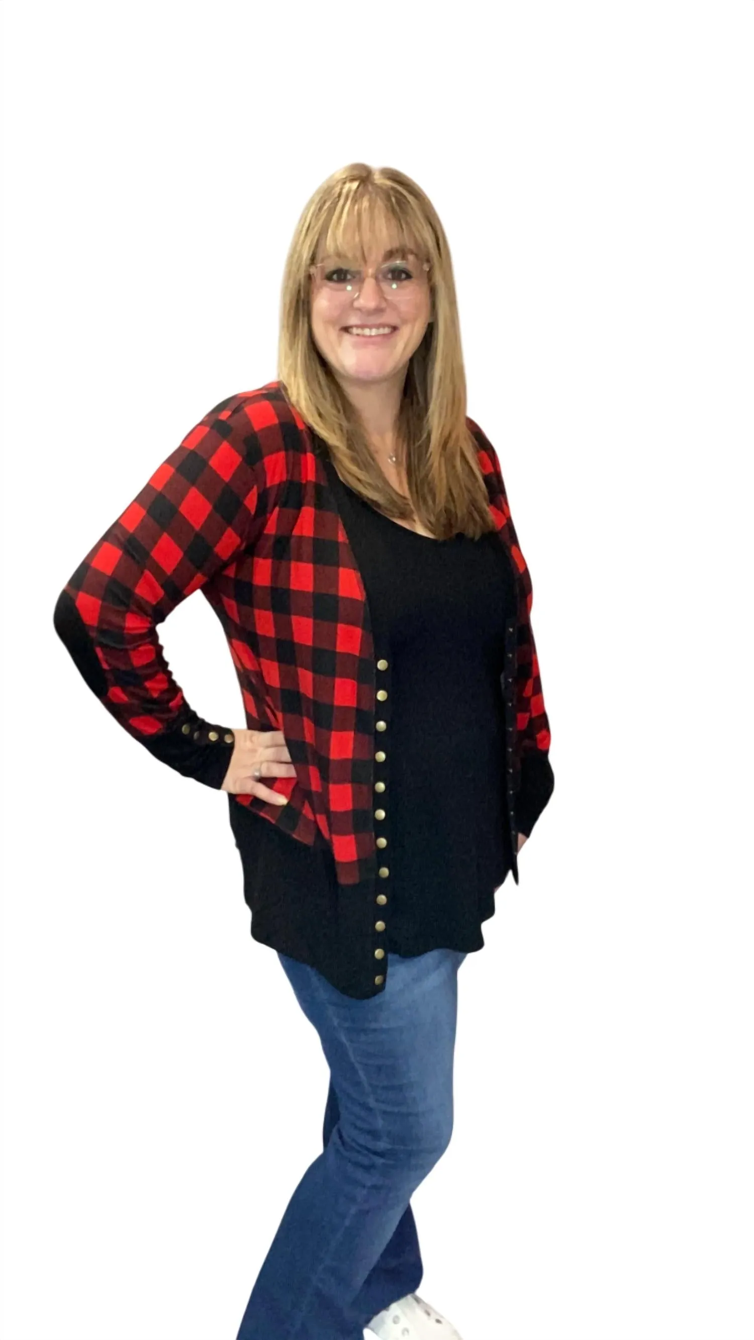 Buffalo Plaid Snap Cardigan In Red