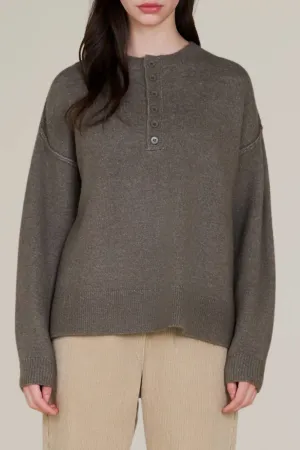 Button Down Pullover Sweater In Olive