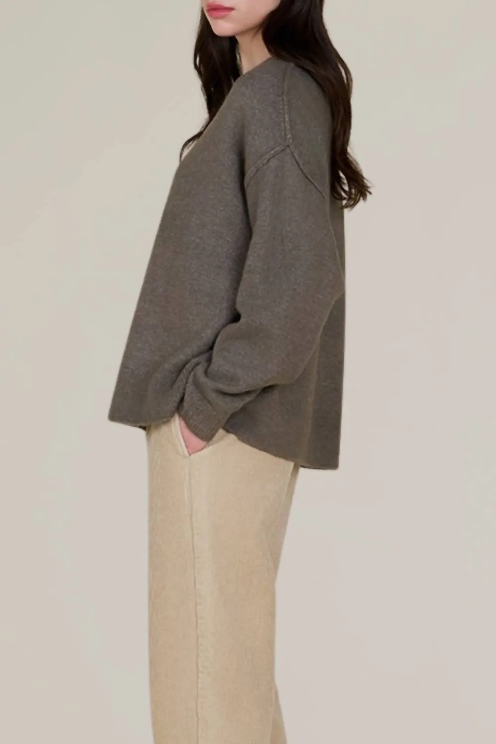 Button Down Pullover Sweater In Olive