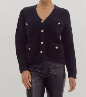 Button Knit Cardigan In Black