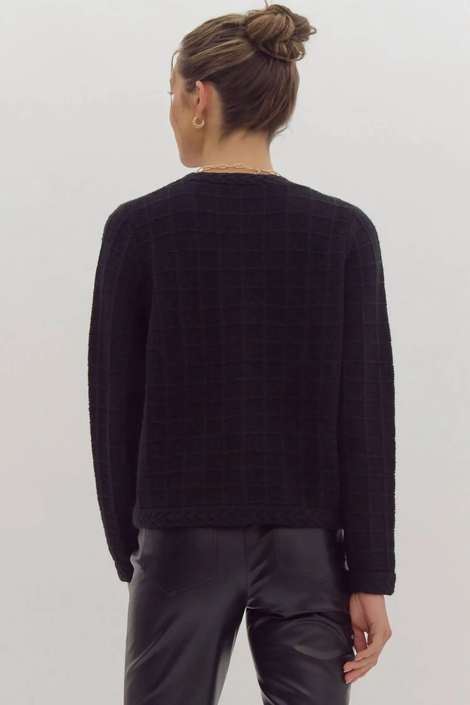 Button Knit Cardigan In Black
