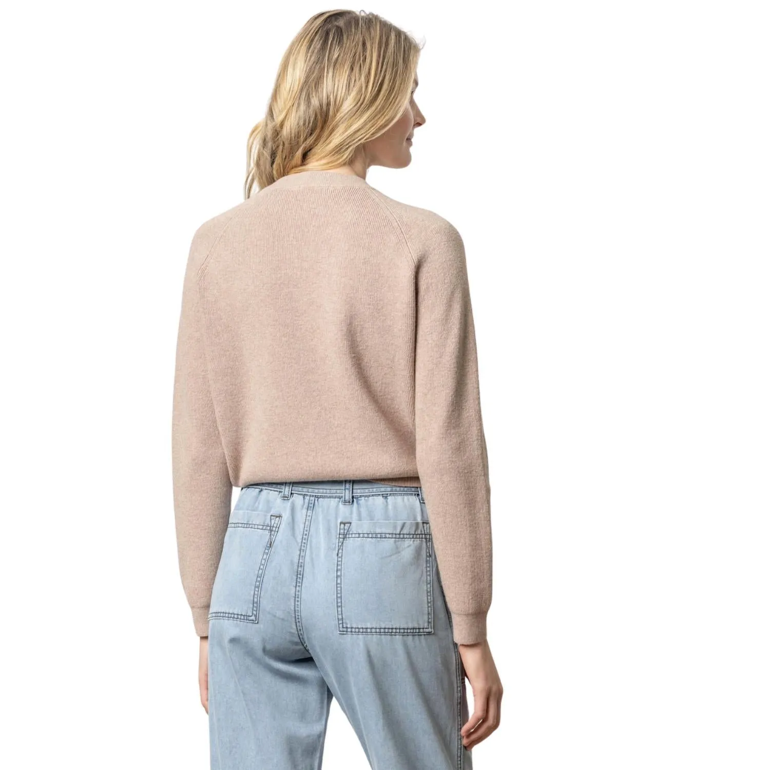 Button Raglan Crewneck Sweater In Twig