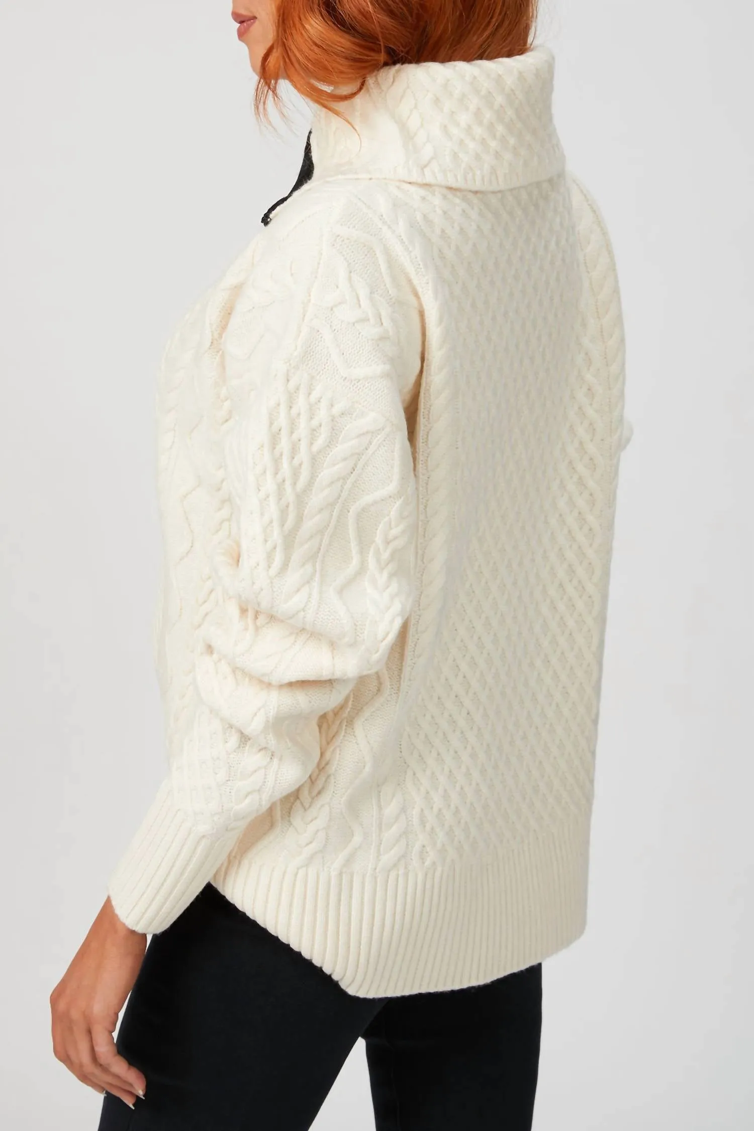 Cable Knit Key Hole Sweater In Ivory