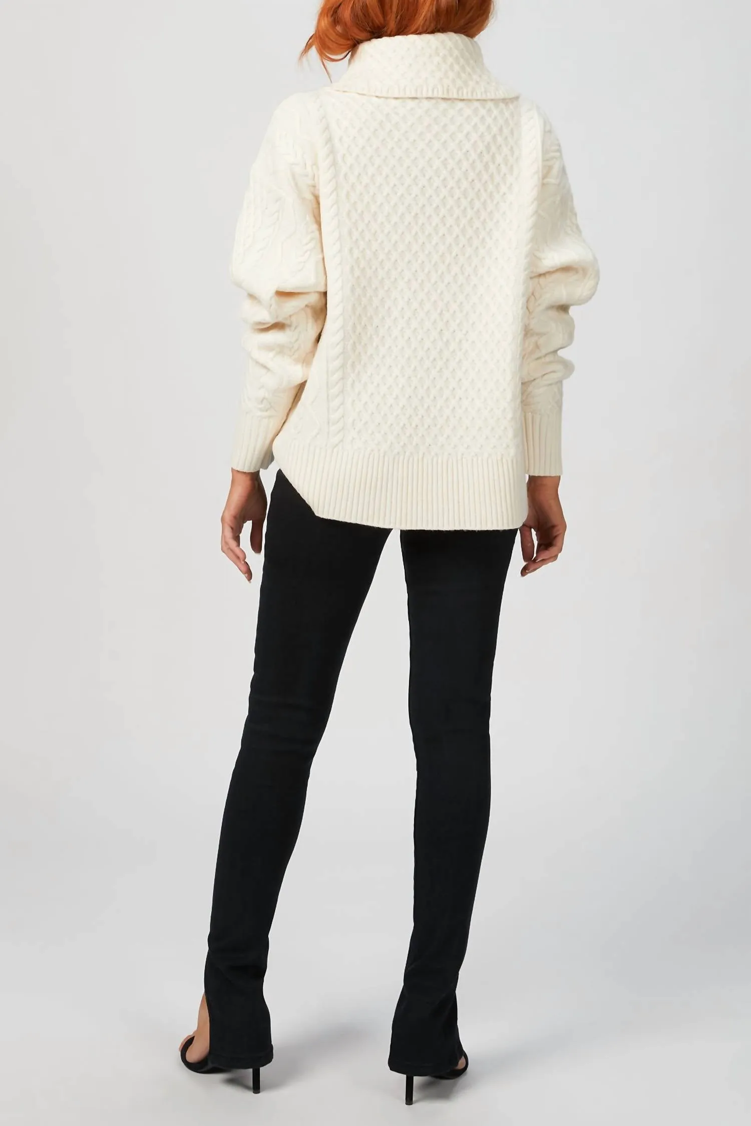 Cable Knit Key Hole Sweater In Ivory