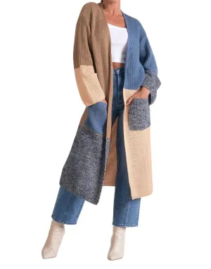 Cafe Corner Cardigan In Blue Color Block