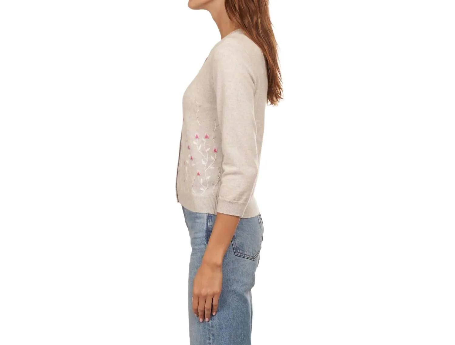 Cardi With Embroidered Floral In Sleet Combo