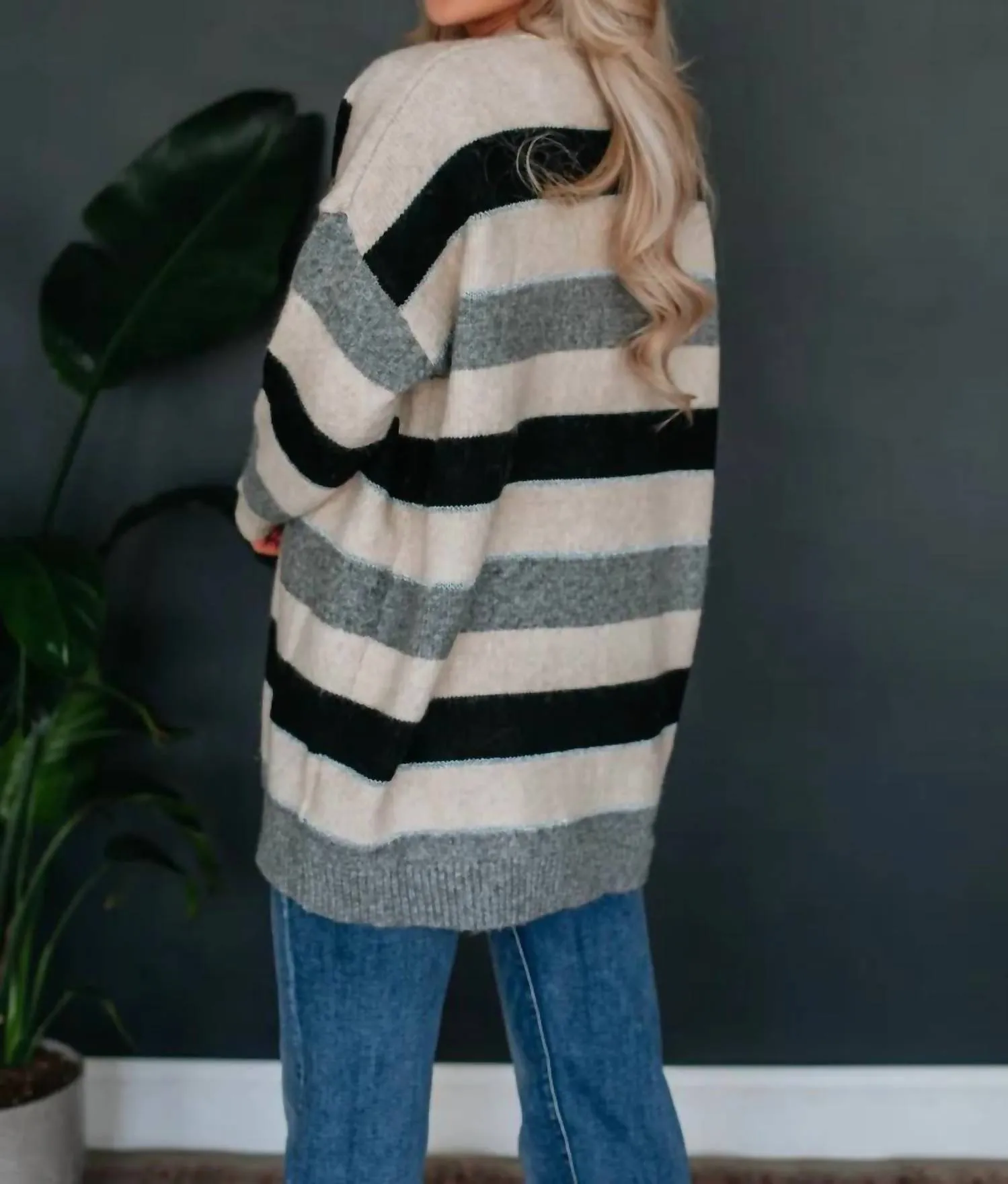 Casey Cozy Cardigan In Cream/black/grey