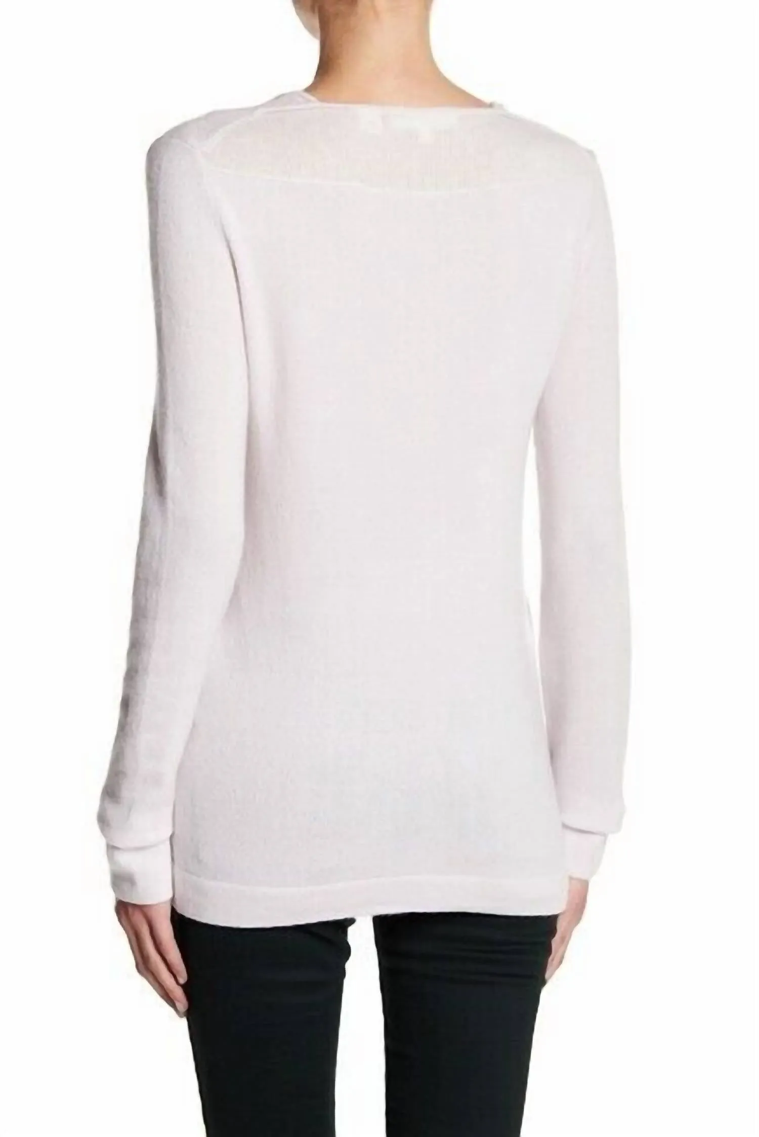 Cashmere V Neck Front Slit Sweater In Oyster
