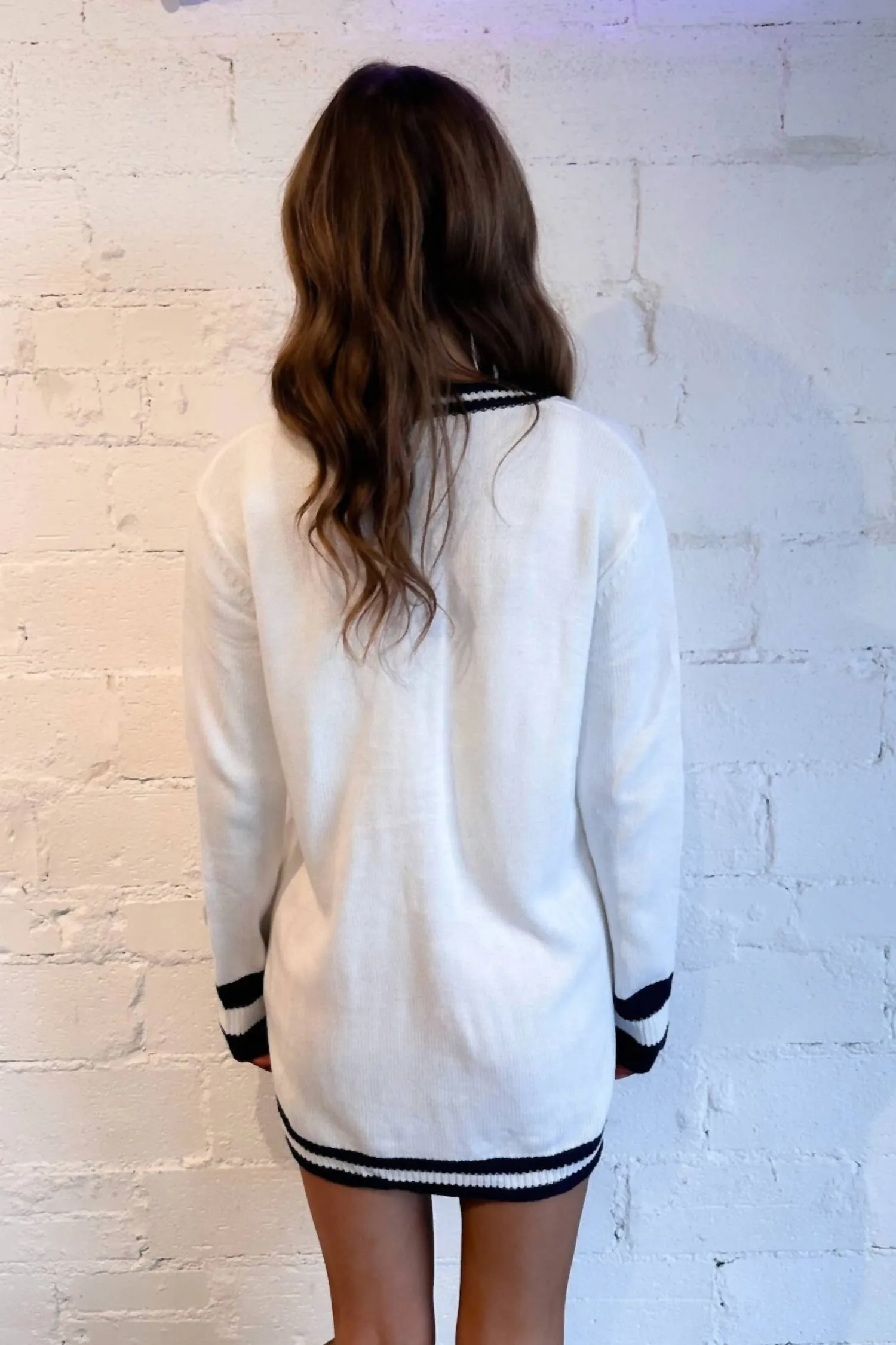 Casual Stripe Classic Cardigan In White