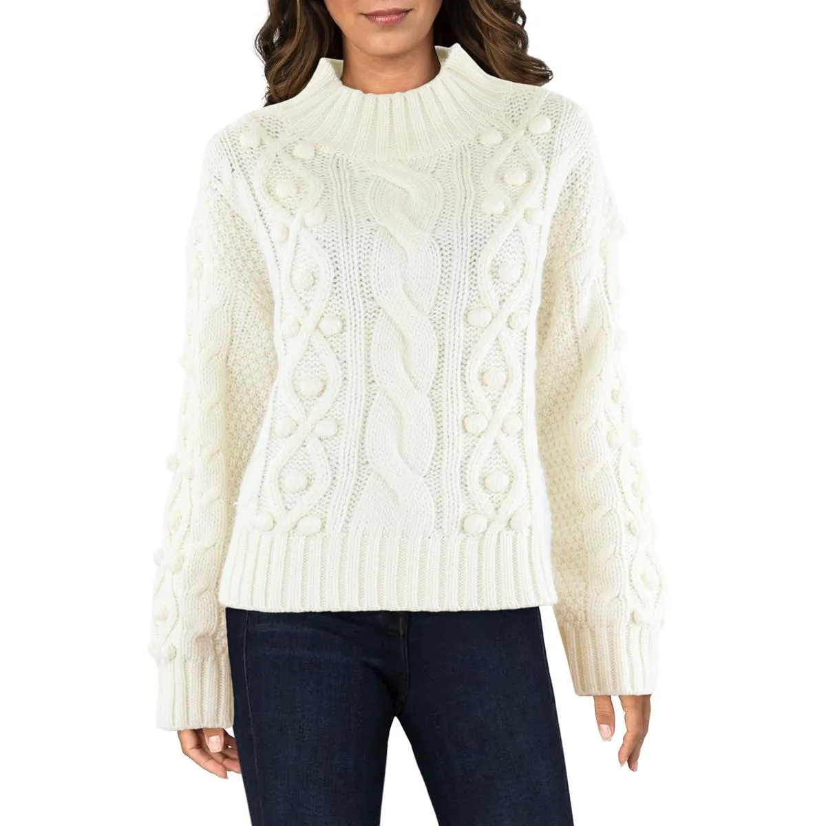 Cecile Womens Ribbed Cable Knit Pullover Sweater