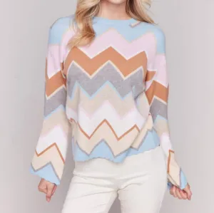 Chevron Stripe Bell Sleeve Sweater - Candy In Multi