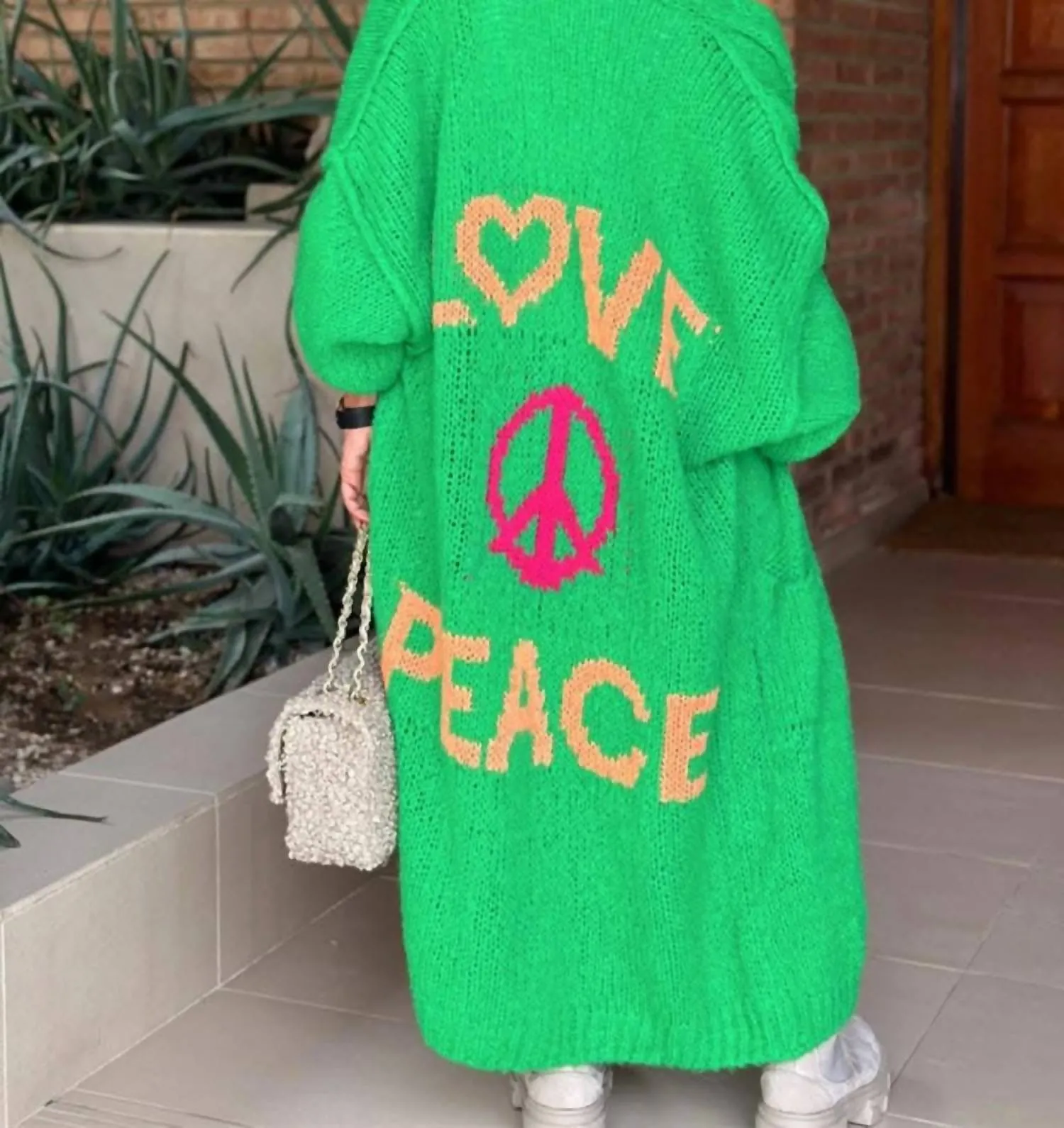 Chic Long Sleeve Cardigan In Green