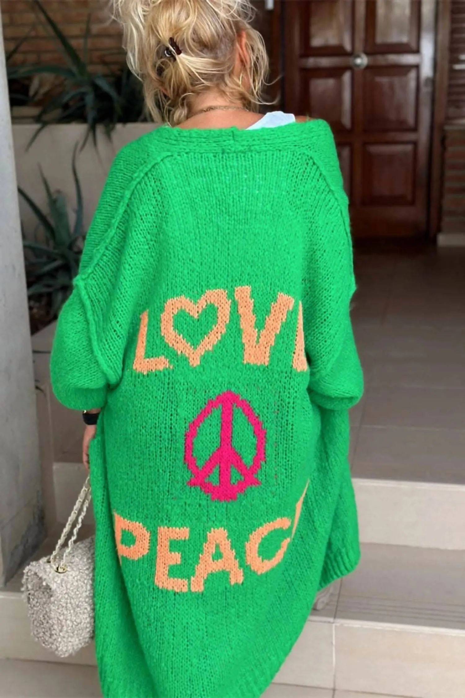Chic Long Sleeve Cardigan In Green