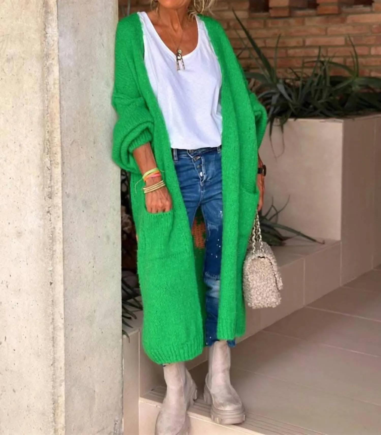Chic Long Sleeve Cardigan In Green