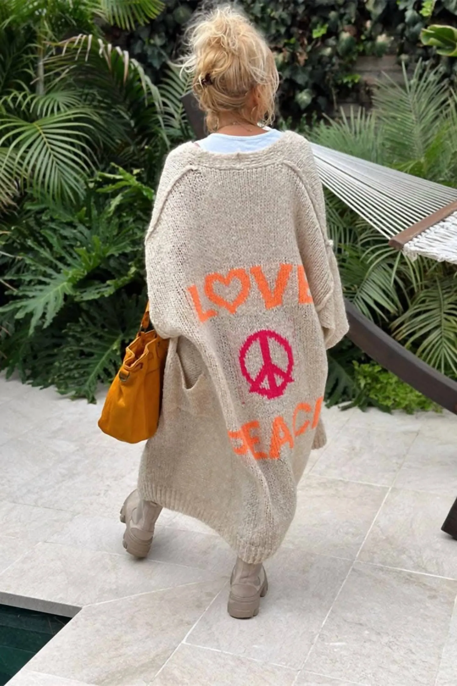 Chic Long Sleeve Cardigan In Khaki