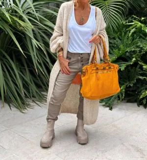 Chic Long Sleeve Cardigan In Khaki