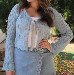 Chiffon Detail Sweater In Dusty Blue