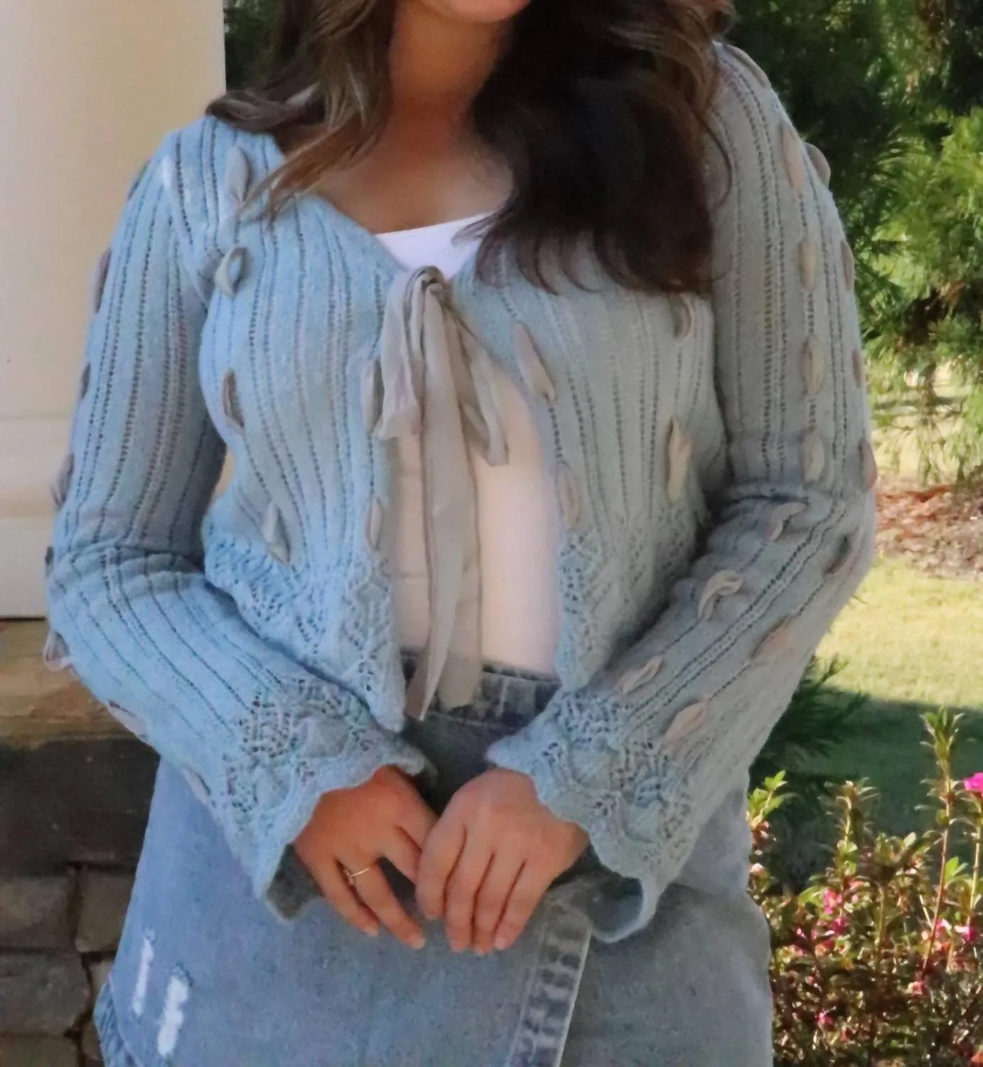 Chiffon Detail Sweater In Dusty Blue