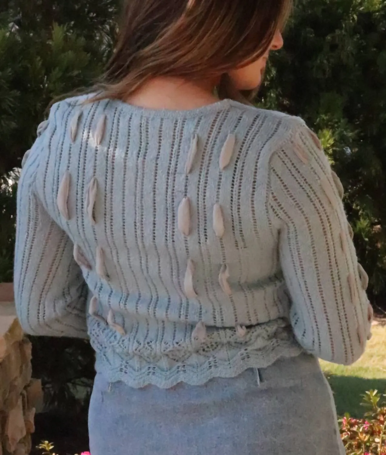 Chiffon Detail Sweater In Dusty Blue