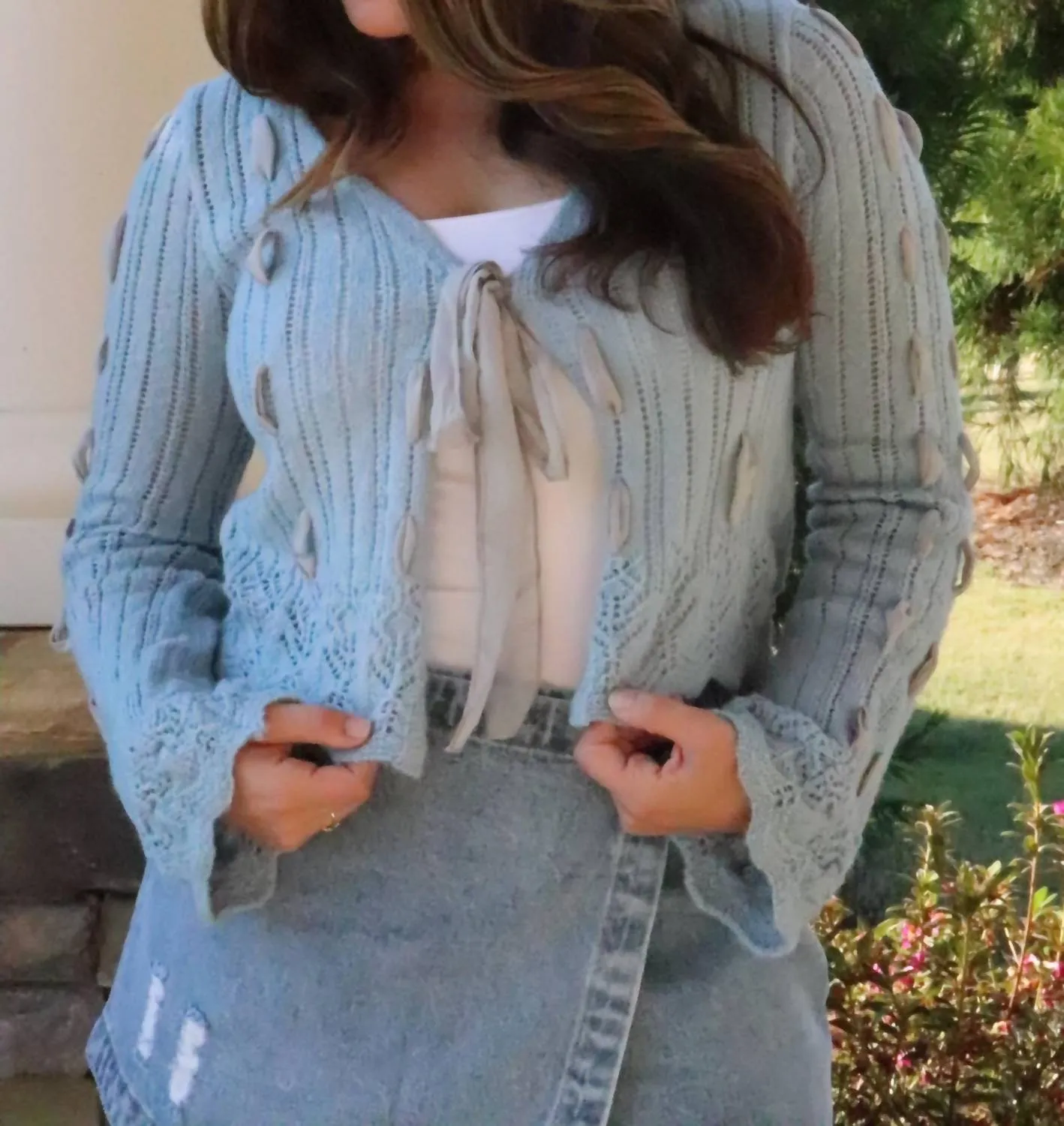 Chiffon Detail Sweater In Dusty Blue